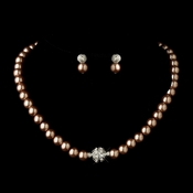 Silver Dusty Rose Glass Pearl Pave Ball Necklace & Earrings Bridal Jewelry Set 720 Silver Dusty Rose Glass Pearl Pave Ball Necklace & Earrings Bridal Jewelry Set 720