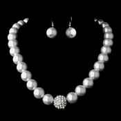 Silver Clear Crystal and Pearl Necklace Earring Set 8545 (White or Ivory) Silver Clear Crystal and Pearl Necklace Earring Set 8545 (White or Ivory)