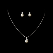 Simple Pearl Drop Necklace Earring Set NE 2045 Silver Ivory Simple Pearl Drop Necklace Earring Set NE 2045 Silver Ivory