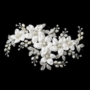 Silver Ivory Freshwater Pearl & Rhinestone Flower Hair Clip 9636 Silver Ivory Freshwater Pearl & Rhinestone Flower Hair Clip 9636