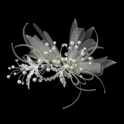 Silver Ivory Pearl, Rhinestone & Ribbon Design Hair Clip 9637 Silver Ivory Pearl, Rhinestone & Ribbon Design Hair Clip 9637