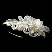 Exquisite Side Accented Rhinestone, Pearl & Ivory Tulle Headband 9609 Exquisite Side Accented Rhinestone, Pearl & Ivory Tulle Headband 9609