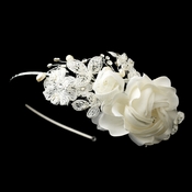 Dainty Side Accented Ivory Fabric Lace Flower Bridal Headband 9614 Dainty Side Accented Ivory Fabric Lace Flower Bridal Headband 9614