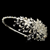 Freshwater Pearl Crystal & Rhinestone Flower Side Accented Headband in Silver 9616 Freshwater Pearl Crystal & Rhinestone Flower Side Accented Headband in Silver 9616