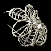 Silver Diamond White Pearl, Rhinestone & Bugle Bead Side Accented Headband Headpiece 9622 Silver Diamond White Pearl, Rhinestone & Bugle Bead Side Accented Headband Headpiece 9622