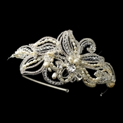 Silver Freshwater Pearl, Crystal & Rhinestone Side Accented Headband Headpiece 9628 Silver Freshwater Pearl, Crystal & Rhinestone Side Accented Headband Headpiece 9628