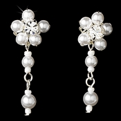Silver White Floral Pearl Dangle Earrings 8001 Silver White Floral Pearl Dangle Earrings 8001