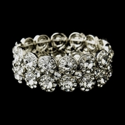Antique Silver Clear Crystal Stretch Cuff Bridal Bracelet 9236 Antique Silver Clear Crystal Stretch Cuff Bridal Bracelet 9236