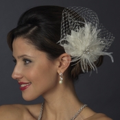 * Rhinestone & Crystal Bead Feather Flower Fascinator Hair Clip with Russian Tulle 2542 * Rhinestone & Crystal Bead Feather Flower Fascinator Hair Clip with Russian Tulle 2542