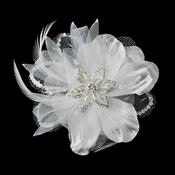 * White Crystal Rhinestone Matte Satin & Organza Bridal Flower Hair Clip 8106 with Brooch Pin * White Crystal Rhinestone Matte Satin & Organza Bridal Flower Hair Clip 8106 with Brooch Pin