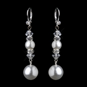 Silver White Pearl & Swarovski Crystal Bead Long Drop Bridal Earrings 8740 Silver White Pearl & Swarovski Crystal Bead Long Drop Bridal Earrings 8740