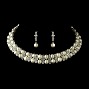 Antique Silver Ivory Pearl Coil Necklace & Earrings Bridal Jewelry Set 724 Antique Silver Ivory Pearl Coil Necklace & Earrings Bridal Jewelry Set 724
