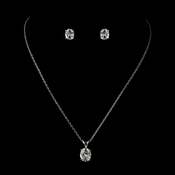 Antique Silver Clear Oval Cut CZ Crystal Necklace & Earrings Bridal Jewelry Set 8678 Antique Silver Clear Oval Cut CZ Crystal Necklace & Earrings Bridal Jewelry Set 8678