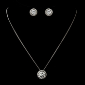 Antique Silver Clear Round CZ Crystal Necklace & Earrings Bridal Jewelry Set 8757 Antique Silver Clear Round CZ Crystal Necklace & Earrings Bridal Jewelry Set 8757