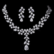 Beautiful Vine CZ Drop Necklace & Dangle Earring Set NE 1288 Silver Beautiful Vine CZ Drop Necklace & Dangle Earring Set NE 1288 Silver