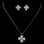 Silver Clear CZ Clover Necklace & Earring Set 8594 Silver Clear CZ Clover Necklace & Earring Set 8594