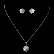 Silver Clear CZ Floral Necklace & Earring Set 8601 Silver Clear CZ Floral Necklace & Earring Set 8601