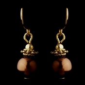 Gold Brown Glass Pearl & Bali Bead Drop Earrings 8662 Gold Brown Glass Pearl & Bali Bead Drop Earrings 8662