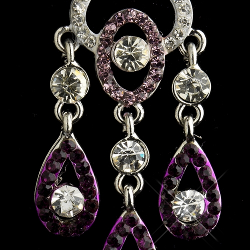 Silver Amethyst & Clear Rhinestone Chandelier Bridal Earrings 8681 Silver Amethyst & Clear Rhinestone Chandelier Bridal Earrings 8681