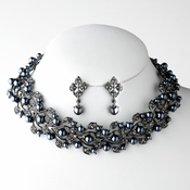 * Pearl Necklace Earring Set NE 969 Hematite Grey * Pearl Necklace Earring Set NE 969 Hematite Grey