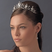Antique Rhodium Silver Tiara Clear Headpiece 8329 Antique Rhodium Silver Tiara Clear Headpiece 8329