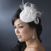* Embroidered Feather Flower Bridal Hat Comb with Russian Tulle Accent in White 3027 * Embroidered Feather Flower Bridal Hat Comb with Russian Tulle Accent in White 3027