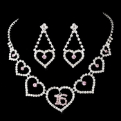 Matching Sweet 16 Pink Rhinestone Necklace Earring Jewelry Set NE 460 Silver Matching Sweet 16 Pink Rhinestone Necklace Earring Jewelry Set NE 460 Silver