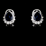 Floral Rhinestone Bridal Earrings with Navy Blue Accents E 5397 Floral Rhinestone Bridal Earrings with Navy Blue Accents E 5397