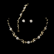* Gold Clear Floral Bridal Jewelry Set NEB 381 * Gold Clear Floral Bridal Jewelry Set NEB 381