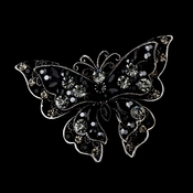 * Crystal Butterfly Brooch 73 Antique Silver with Black Rhinestones * Crystal Butterfly Brooch 73 Antique Silver with Black Rhinestones