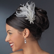 * Glamorous Silver Clear Crystal & White or Ivory Feather Fascinator 1537 * Glamorous Silver Clear Crystal & White or Ivory Feather Fascinator 1537