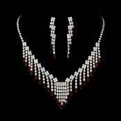 * Glamorous Silver Red Crystal Necklace & Earring Set NE 365 * Glamorous Silver Red Crystal Necklace & Earring Set NE 365