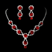 Silver Necklace & Earring Set with Ruby Red Crystals and Clear Rhinestones 4362***Discontinued*** Silver Necklace & Earring Set with Ruby Red Crystals and Clear Rhinestones 4362***Discontinued***