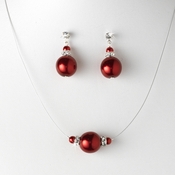 Pearl Necklace Earring Set NE 8369 Red Pearl Necklace Earring Set NE 8369 Red