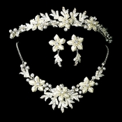 White Winter Snowflake Bridal Necklace Earring & Tiara Set 8100 White Winter Snowflake Bridal Necklace Earring & Tiara Set 8100