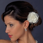 Fabric Flower & Swarovski Crystal AB Accent Clip 5284 (Ivory or White) Fabric Flower & Swarovski Crystal AB Accent Clip 5284 (Ivory or White)
