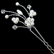 * White or Ivory Pearl & Crystal Flower Bridal Hair Pin 11 * White or Ivory Pearl & Crystal Flower Bridal Hair Pin 11