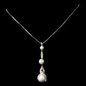 Classy Silver Clear CZ & Diamond White Pearl Drop Necklace 5077 Classy Silver Clear CZ & Diamond White Pearl Drop Necklace 5077