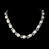 Eye-Catching Floral Vine-Like CZ Necklace 2592 Silver Pearl Eye-Catching Floral Vine-Like CZ Necklace 2592 Silver Pearl
