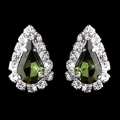 Silver Olive & Clear Teardrop Stud Earrings 1361 Silver Olive & Clear Teardrop Stud Earrings 1361