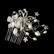 Lovely Silver Floral Hair Comb w/ Freshwater Pearls & Clear Rhinestones 9807 Lovely Silver Floral Hair Comb w/ Freshwater Pearls & Clear Rhinestones 9807
