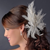 Incandescent Silver Clear Rhinestone & Ivory Feather Bridal Comb 5552 Incandescent Silver Clear Rhinestone & Ivory Feather Bridal Comb 5552