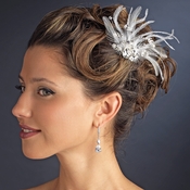 * Gorgeous Rhinestone Dazzle Feather Bridal Hair Comb - Comb 8395 White * Gorgeous Rhinestone Dazzle Feather Bridal Hair Comb - Comb 8395 White