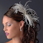 * Elegant White or Ivory Feather Fascinator Comb w/ Rhinestones & Austrian Crystals 2195 * Elegant White or Ivory Feather Fascinator Comb w/ Rhinestones & Austrian Crystals 2195
