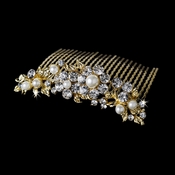 Marvelous Gold Floral Bridal Comb w/ Clear Rhinestones & Ivory Pearls 8280 Marvelous Gold Floral Bridal Comb w/ Clear Rhinestones & Ivory Pearls 8280