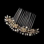 Exquisite Gold Floral Hair Comb w/ Clear Rhinestones & Austrian Crystals 8839 Exquisite Gold Floral Hair Comb w/ Clear Rhinestones & Austrian Crystals 8839