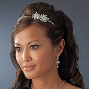 Silver Rhinestone Adored Headband with White Side Accents of Faux Pearl Flowers 2853 Silver Rhinestone Adored Headband with White Side Accents of Faux Pearl Flowers 2853