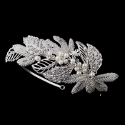 Antique Silver Crystal & Pearl Leaf Headpiece 947 Antique Silver Crystal & Pearl Leaf Headpiece 947