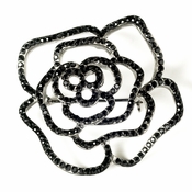 * Antique Silver with Black Rhinestone Rose Bridal Brooch 6277 * Antique Silver with Black Rhinestone Rose Bridal Brooch 6277