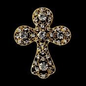 * Gold Clear Rhinestones Cross Brooch 105 * Gold Clear Rhinestones Cross Brooch 105